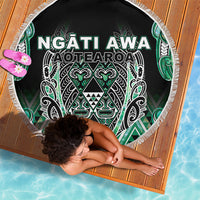 Aotearoa Ngati Awa Beach Blanket Maori Tribal Green Marble Paua Shell Pattern DT05 - Polynesian Pride