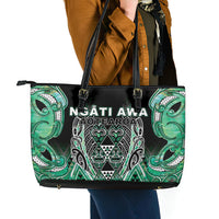 Aotearoa Ngati Awa Leather Tote Bag Maori Tribal Green Marble Paua Shell Pattern DT05 - Polynesian Pride