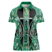 Aotearoa Ngati Awa Women Polo Shirt Maori Tribal Green Marble Paua Shell Pattern DT05 Female Green - Polynesian Pride