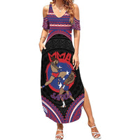 Personalised Samoa Mixed Martial Arts Family Matching Summer Maxi Dress and Hawaiian Shirt Flying Knee Of Samoan DT05 Mom's Dress Black - Polynesian Pride