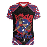 Personalised Samoa Mixed Martial Arts Women V-Neck T-Shirt Flying Knee Of Samoan - Polynesian Pride