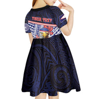 Personalized American Samoa Kid Short Sleeve Dress Bald Eagle With Polynesian Pattern - Polynesian Pride