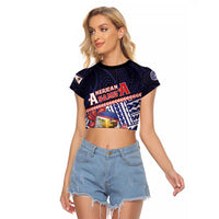 Personalized American Samoa Raglan Cropped T Shirt Bald Eagle With Polynesian Pattern DT05 Female Navy - Polynesian Pride