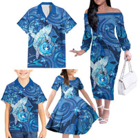 Personalised Northern Mariana Islands Family Matching Off The Shoulder Long Sleeve Dress and Hawaiian Shirt Galaxy Polynesian Shark Tattoo DT05 - Polynesian Pride
