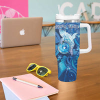 Personalised Northern Mariana Islands Tumbler With Handle Galaxy Polynesian Shark Tattoo - Polynesian Pride