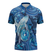 Personalised Northern Mariana Islands Zipper Polo Shirt Galaxy Polynesian Shark Tattoo - Polynesian Pride