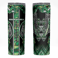Aotearoa Whakatohea Skinny Tumbler Maori Tribal Green Abalone Paua Shell Pattern DT05 Green - Polynesian Pride