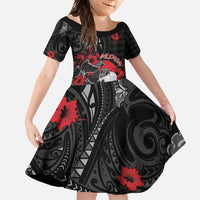 Personalised Hawaiian And Japanese Family Matching Long Sleeve Bodycon Dress and Hawaiian Shirt Aloha Koi Fish Palaka Patterns DT05 Daughter's Dress Black - Polynesian Pride