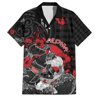 Personalised Hawaiian And Japanese Family Matching Off The Shoulder Long Sleeve Dress and Hawaiian Shirt Aloha Koi Fish Palaka Patterns DT05 Dad's Shirt - Short Sleeve Black - Polynesian Pride