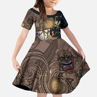 Hawaii Makahiki Family Matching Long Sleeve Bodycon Dress and Hawaiian Shirt Polynesian Sky And Earth DT05 Daughter's Dress Gold - Polynesian Pride