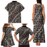 Hawaii Palaka Niihau Shell Lei Family Matching Tank Maxi Dress and Hawaiian Shirt Tropical Island Plaid Patterns
