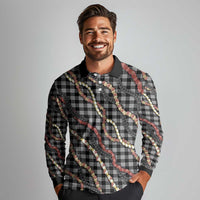 Hawaii Palaka Niihau Shell Lei Long Sleeve Polo Shirt Tropical Island Plaid Patterns