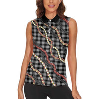 Hawaii Palaka Niihau Shell Lei Women Sleeveless Polo Shirt Tropical Island Plaid Patterns