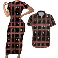 Hawaii Palaka Kahelelani Shell Lei Costume Couples Matching Short Sleeve Bodycon Dress and Hawaiian Shirt Plaid Patterns
