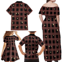 Hawaii Palaka Kahelelani Shell Lei Costume Family Matching Off Shoulder Maxi Dress and Hawaiian Shirt Plaid Patterns