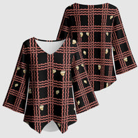 Hawaii Palaka Kahelelani Shell Lei Costume Kimono Sleeve Blouse Plaid Patterns