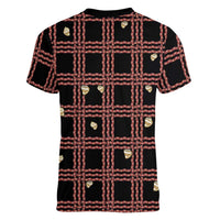 Hawaii Palaka Kahelelani Shell Lei Costume Women V-Neck T-Shirt Plaid Patterns