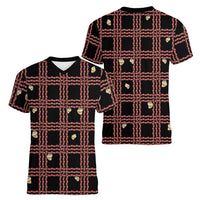 Hawaii Palaka Kahelelani Shell Lei Costume Women V-Neck T-Shirt Plaid Patterns