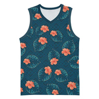 Hawaii Monstera Basketball Jersey Hibiscus Flowers Simple Style - Polynesian Pride