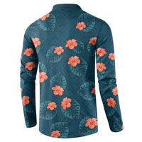 Hawaii Monstera Button Sweatshirt Hibiscus Flowers Simple Style - Polynesian Pride