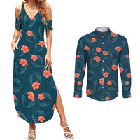 Hawaii Monstera Couples Matching Summer Maxi Dress and Long Sleeve Button Shirt Hibiscus Flowers Simple Style - Polynesian Pride