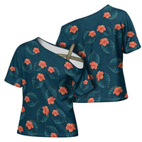 Hawaii Monstera Cross Shoulder Shirt Hibiscus Flowers Simple Style - Polynesian Pride