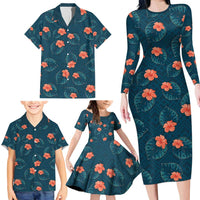 Hawaii Monstera Family Matching Long Sleeve Bodycon Dress and Hawaiian Shirt Hibiscus Flowers Simple Style DT05 - Polynesian Pride