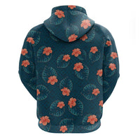 Hawaii Monstera Hoodie Hibiscus Flowers Simple Style - Polynesian Pride