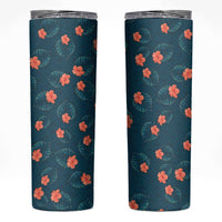 Hawaii Monstera Skinny Tumbler Hibiscus Flowers Simple Style DT05 Dark Teal - Polynesian Pride