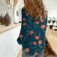 Hawaii Monstera Women Casual Shirt Hibiscus Flowers Simple Style - Polynesian Pride