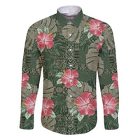 Hawaii Family Matching Short Sleeve Bodycon Dress and Hawaiian Shirt Green Polynesian Monstera Patterns - Polynesian Pride