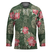 Hawaii Hockey Jersey Green Polynesian Monstera Patterns - Polynesian Pride