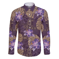Hawaii Family Matching Short Sleeve Bodycon Dress and Hawaiian Shirt Purple Polynesian Monstera Patterns - Polynesian Pride