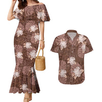 Hawaii Couples Matching Mermaid Dress and Hawaiian Shirt Brown Polynesian Monstera Patterns - Polynesian Pride