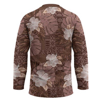 Hawaii Hockey Jersey Brown Polynesian Monstera Patterns - Polynesian Pride