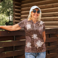 Hawaii Women Polo Shirt Brown Polynesian Monstera Patterns - Polynesian Pride