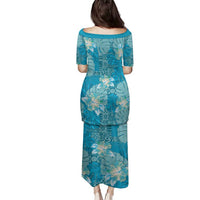 Hawaii Family Matching Puletasi and Hawaiian Shirt Teal Polynesian Monstera Patterns DT05 - Polynesian Pride
