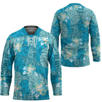 Hawaii Hockey Jersey Teal Polynesian Monstera Patterns - Polynesian Pride