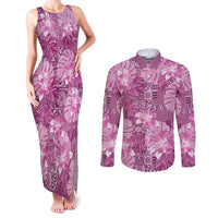 Hawaii Couples Matching Tank Maxi Dress and Long Sleeve Button Shirt Magenta Polynesian Monstera Patterns DT05 Magenta - Polynesian Pride