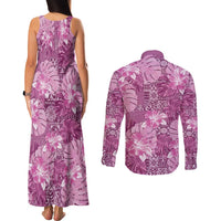 Hawaii Couples Matching Tank Maxi Dress and Long Sleeve Button Shirt Magenta Polynesian Monstera Patterns DT05 - Polynesian Pride