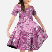 Hawaii Family Matching Short Sleeve Bodycon Dress and Hawaiian Shirt Magenta Polynesian Monstera Patterns - Polynesian Pride