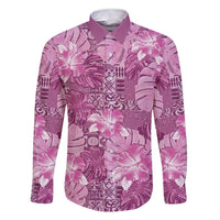 Hawaii Family Matching Short Sleeve Bodycon Dress and Hawaiian Shirt Magenta Polynesian Monstera Patterns - Polynesian Pride