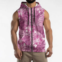 Hawaii Sleeveless Zip Hoodie Magenta Polynesian Monstera Patterns - Polynesian Pride