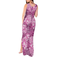 Hawaii Tank Maxi Dress Magenta Polynesian Monstera Patterns - Polynesian Pride