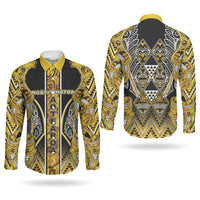 Aotearoa Ngati Whatua Couples Matching Puletasi and Long Sleeve Button Shirt Maori Tribal Gold Paua Shell Pattern DT05 - Polynesian Pride