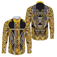 Aotearoa Ngati Whatua Family Matching Off Shoulder Short Dress and Hawaiian Shirt Maori Tribal Gold Paua Shell Pattern DT05 Dad's Shirt - Long Sleeve Yellow - Polynesian Pride