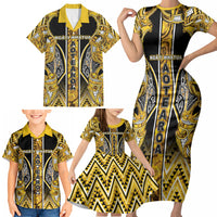 Aotearoa Ngati Whatua Family Matching Short Sleeve Bodycon Dress and Hawaiian Shirt Maori Tribal Gold Paua Shell Pattern DT05 - Polynesian Pride