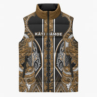 Aotearoa Kati Mamoe Sleeveless Puffer Jacket Maori Brown Tribal Paua Shell Pattern DT05 Unisex Brown - Polynesian Pride