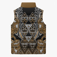 Aotearoa Kati Mamoe Sleeveless Puffer Jacket Maori Brown Tribal Paua Shell Pattern DT05 - Polynesian Pride