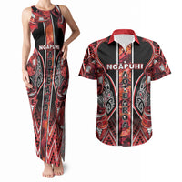 Aotearoa Ngapuhi Couples Matching Tank Maxi Dress and Hawaiian Shirt Maori Red Tribal Paua Shell Pattern DT05 Red - Polynesian Pride
